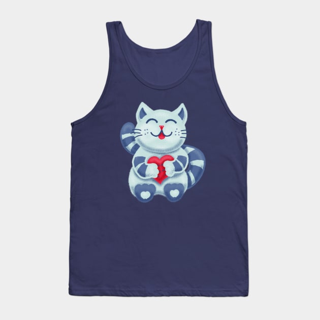 Cute Blue Kitty With Heart In Love Tank Top by Boriana Giormova